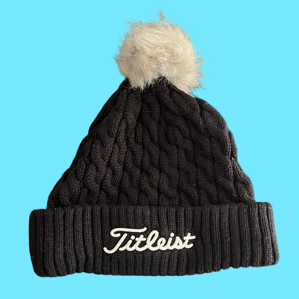 Titleist Black Cable Knit Beanie with Pom-Pom